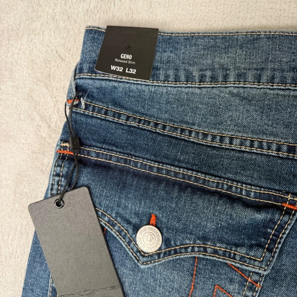 True Religion Geno SN Flap‎ Slim Mens Jeans Medium Spiced Orchard Wash 32 700596